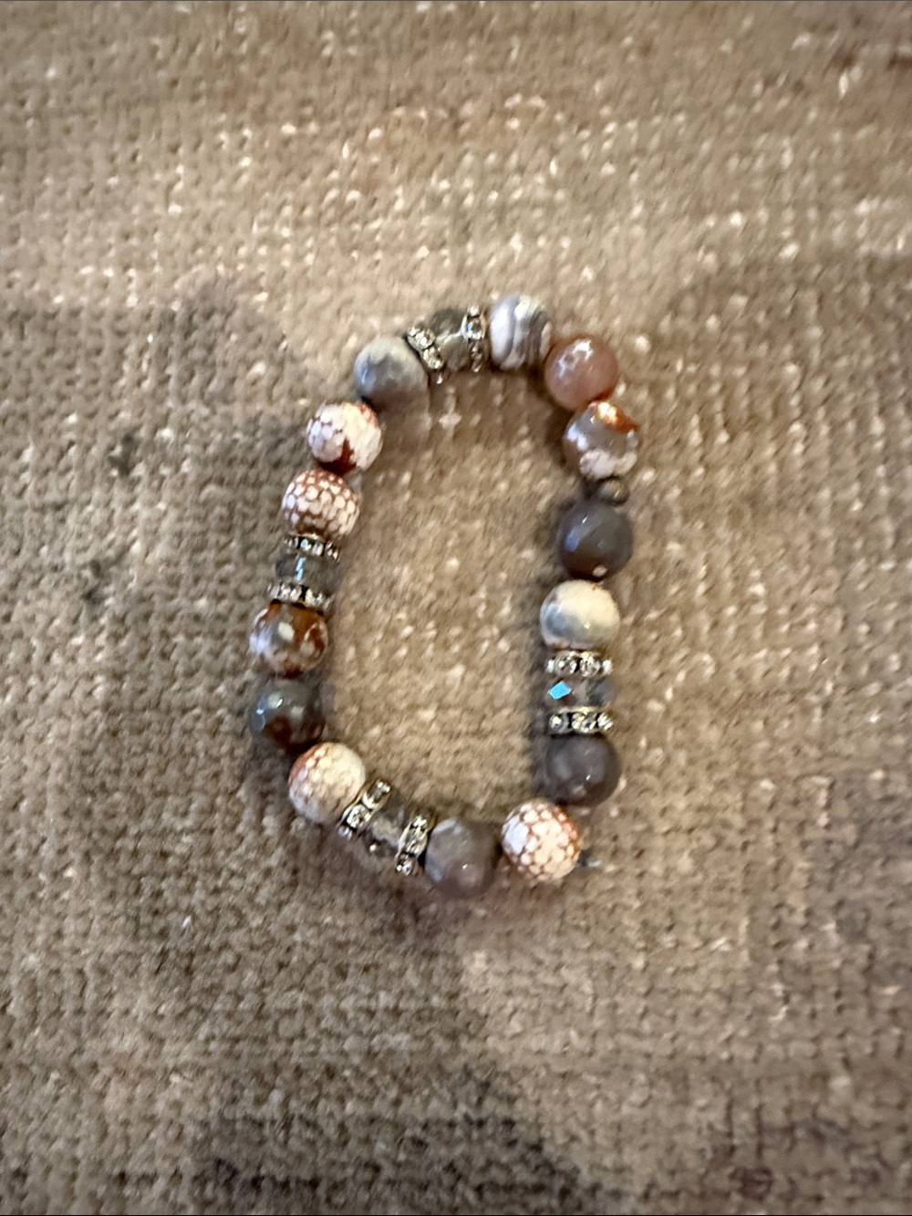 Beaded Stone Stretch Bracelet in Beige and Gray - Unbranded